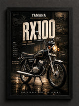 Yamaha RX100 Bike Wall Frame | Vintage Motorcycle Poster | Retro Classic Bike Art | A5 Glass Frame