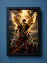 Archangel Michael Wall Frame | Divine Warrior Religious Art | Golden Wings & Sword | Premium Wall Decor