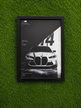 BMW M4 Car Wall Frame | Black & White Luxury Sports Car Poster | A4 Glass Frame | Automotive Wall Decor