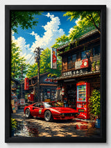 Japanese Street & Classic Red Sports Car A5 Photo Frame | JDM Retro Car Poster | Aesthetic Wall Decor