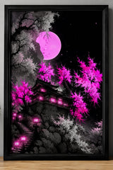 Japanese Pink Moon Castle A5 Photo Frame | Anime Style Sakura Night Landscape Poster | Aesthetic Wall Decor