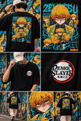 Zenitsu Agatsuma Oversized Anime Graphic T-Shirt – Black